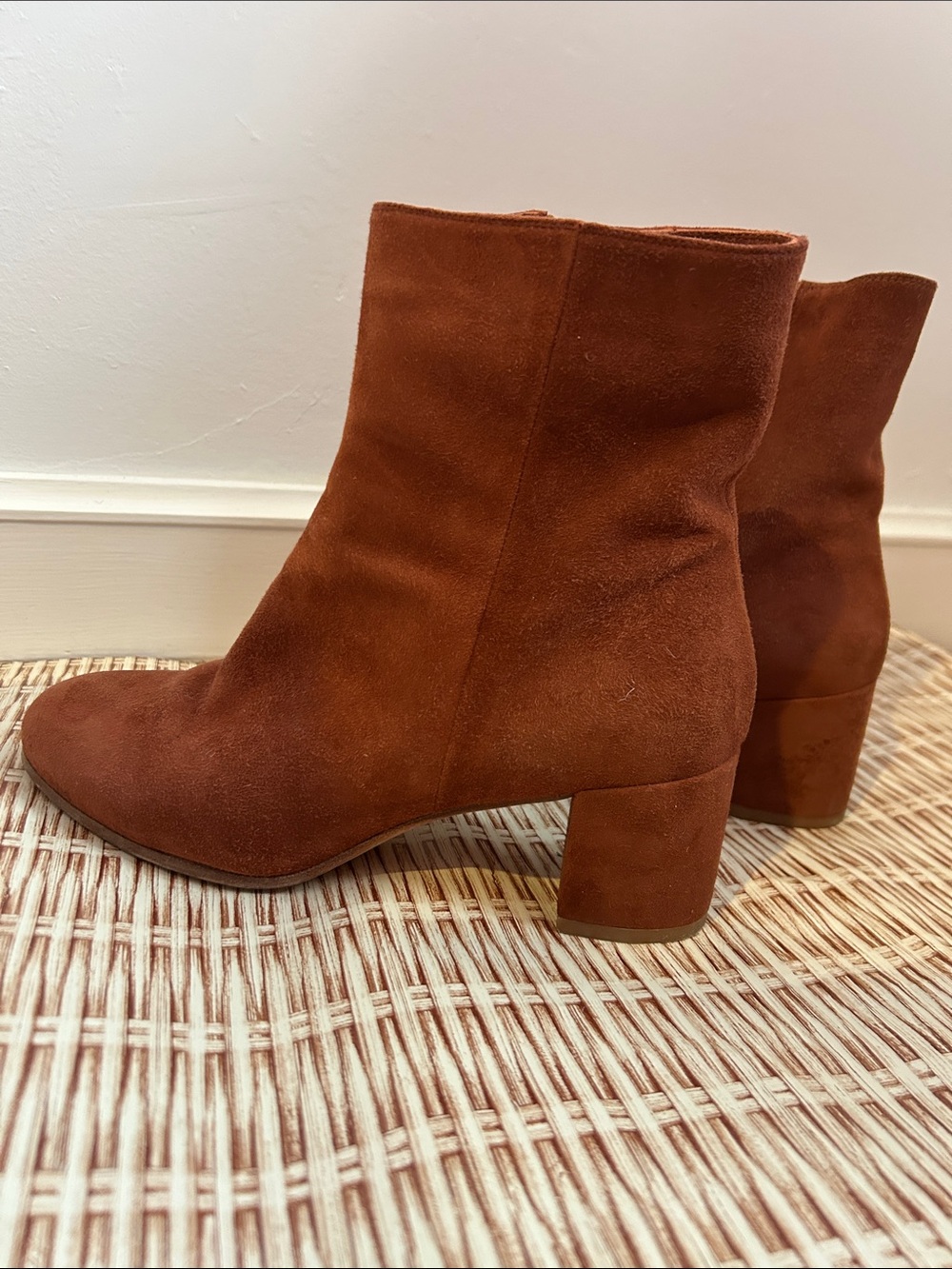 Margaux Suede Block Heel Ankle Boots in Chestnut